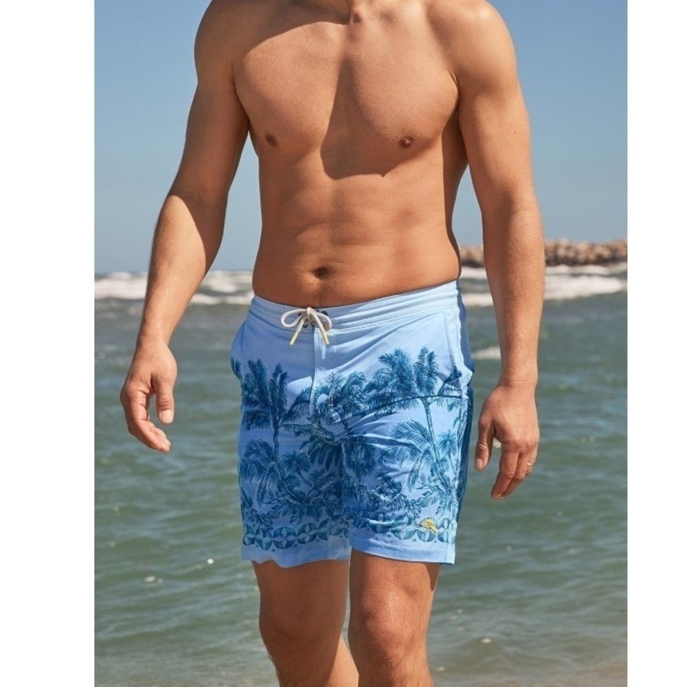 Tommy Bahama Mens XL Artist Series Baja Hibiscus Hues 8" Blue Swim Trunks NWT